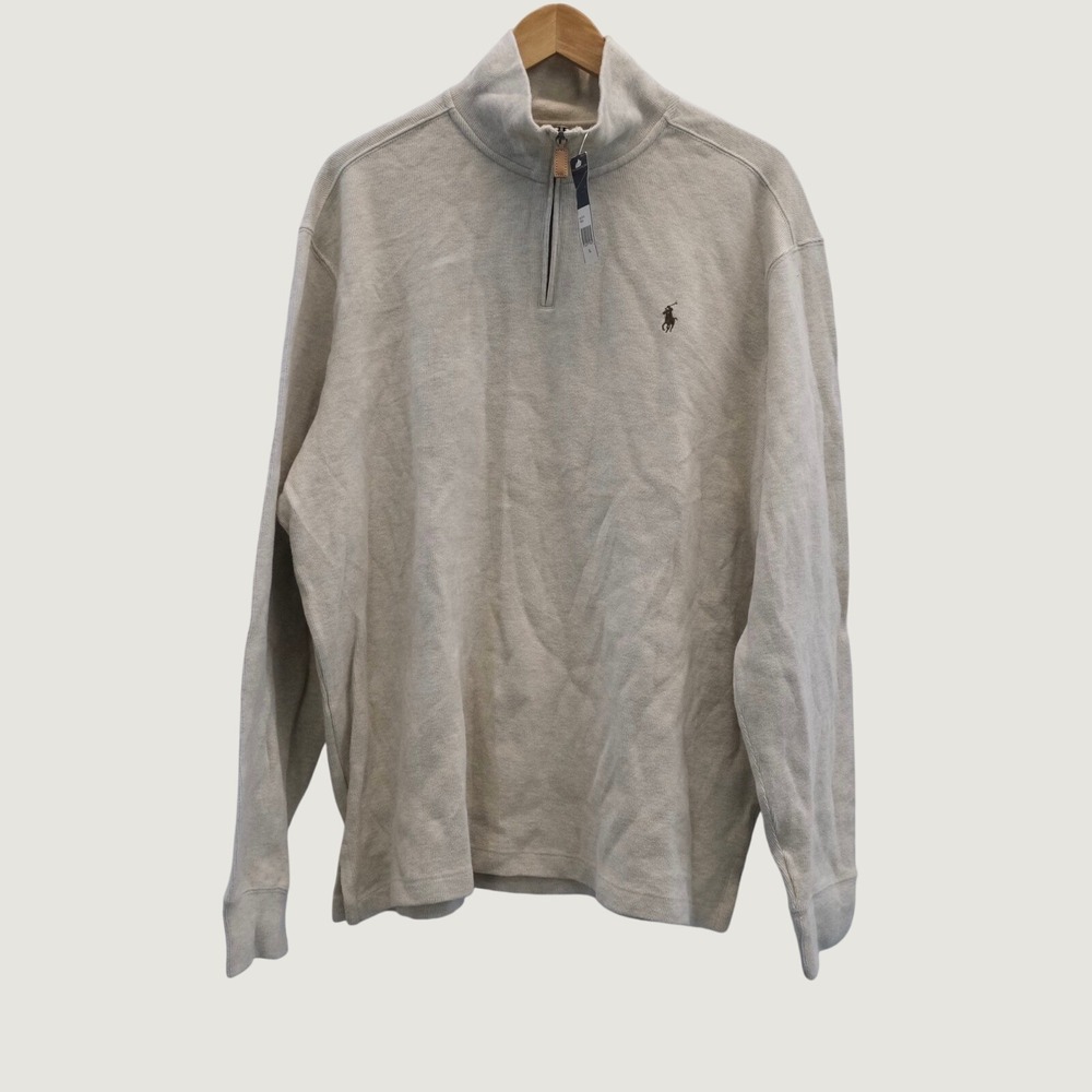 VTG NWT Polo Ralph Lauren Mens Quarter Zip Sweater Beige XL Pullover Long Sleeve